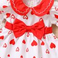 2pcs Baby Girl Allover Heart Print Peter Pan Collar Puff-sleeve Bow Front Dress with Headband Set Red image 5