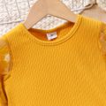 2pcs Toddler Girl Sweet Denim Flared Jeans and Mesh Bell sleeves Tee Set Yellow image 2