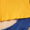 2pcs Toddler Girl Sweet Denim Flared Jeans and Mesh Bell sleeves Tee Set Yellow image 3