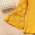 2pcs Toddler Girl Sweet Denim Flared Jeans and Mesh Bell sleeves Tee Set Yellow image 4