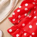 2pcs Baby Girl Allover Polka Dots Print Long-sleeve Shirred Dress & Headband Set Red image 3