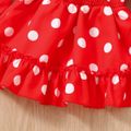 2pcs Baby Girl Allover Polka Dots Print Long-sleeve Shirred Dress & Headband Set Red image 4