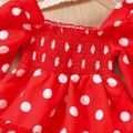 2pcs Baby Girl Allover Polka Dots Print Long-sleeve Shirred Dress & Headband Set Red image 5