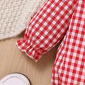 2pcs Baby Girl Lace Collar Gingham Pattern Long-sleeve Romper & Headband Set Red image 5