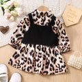 2pcs Baby Girl Leopard Print Long-sleeve Button Dress & Vest Set Black image 2