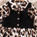 2pcs Baby Girl Leopard Print Long-sleeve Button Dress & Vest Set Black image 5