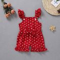 Polka Dots Print Ruffle and Bow Decor Baby Overalls Red image 2