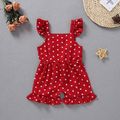 Polka Dots Print Ruffle and Bow Decor Baby Overalls Red image 4