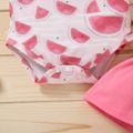 2pcs Watermelon Allover Ruffle and Bow Decor Short-sleeve Pink Baby Set Pink