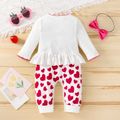 Baby 2pcs Elephant and Love Heart Print Long-sleeve Jumpsuit Set White image 3