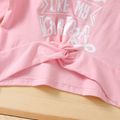 2-piece Toddler Girl Letter Print Twist Front Long-sleeve Pink Top and Floral Print Flared Pants Set Pink