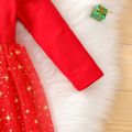 Baby 2pcs Christmas Deer Golden Glitter Red Long-sleeve Mesh Dress Set Red image 5