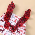 Christmas 3pcs Baby All Over Reindeer Print Splicing Leopard Ruffle Sleeveless Swimwear Set Red