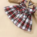 Plaid Splicing Lapel Button Down Belted Long-sleeve Baby Blazer Dress Pale Yellow