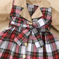 Plaid Splicing Lapel Button Down Belted Long-sleeve Baby Blazer Dress Pale Yellow image 3