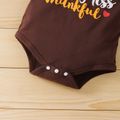 Thanksgiving Day 3pcs Baby Letter Print Cotton Long-sleeve Romper and Polka Dots Trousers Set Brown
