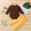 Thanksgiving Day 3pcs Baby Letter Print Cotton Long-sleeve Romper and Polka Dots Trousers Set Brown