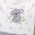 2pcs Baby Cartoon Koala and Star Print Long-sleeve Color Block Jumpsuit Set White