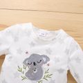2pcs Baby Cartoon Koala and Star Print Long-sleeve Color Block Jumpsuit Set White