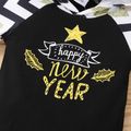 Baby Girl/Boy Letter Print New Year Striped Hooded Long-sleeve Jumpsuit Black
