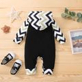 Baby Girl/Boy Letter Print New Year Striped Hooded Long-sleeve Jumpsuit Black image 2