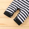New Year 2pcs Baby Boy/Girl Letter Print Black Striped Bow Tie Long-sleeve Jumpsuit Set Black