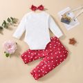 3pcs Baby Cartoon Elephant and Letter Embroidered Long-sleeve Romper with Polka Dots Trousers Set White