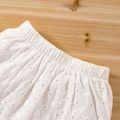 2pcs Baby Girl White Hollow Out Embroidered Button Up Sleeveless Tank Top and Ruffle Skirt Set White
