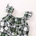 Baby Girl Vintage Plaid Flutter-sleeve Belted Ruffle Jumpsuit Green