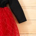 2pcs Baby Girl Ribbed Bowknot Long-sleeve Splicing Mesh Dress Set Black