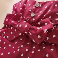 Baby Girl All Over Love Heart Print Button Up Sleeveless Spaghetti Strap Belted Romper Burgundy image 4