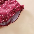 Baby Girl All Over Love Heart Print Button Up Sleeveless Spaghetti Strap Belted Romper Burgundy image 5