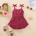 Baby Girl All Over Love Heart Print Button Up Sleeveless Spaghetti Strap Belted Romper Burgundy image 2