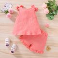 2-piece Toddler Girl 100% Cotton Letter Print Bowknot Design Sleeveless Tee and Ruffled Pink Shorts Set Pink
