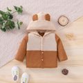 Baby Boy/Girl Colorblock Knitted 3D Ears Hooded Long-sleeve Jacket Brown