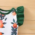 2pcs Baby Girl Allover Fruit Print Ruffle Flutter-sleeve Jumpsuit with Headband Set Green