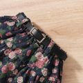 2pcs Baby Girl Floral Print Denim Spaghetti Strap Crop Top and Belted Layered Skirt Set Blue image 4