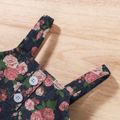 2pcs Baby Girl Floral Print Denim Spaghetti Strap Crop Top and Belted Layered Skirt Set Blue image 3
