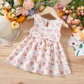 Baby Girl Floral Print V Neck Sleeveless Tiered Layered Dress Beige image 1