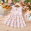 Baby Girl Floral Print V Neck Sleeveless Tiered Layered Dress Beige image 2