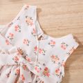 Baby Girl Floral Print V Neck Sleeveless Tiered Layered Dress Beige