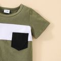 2pcs Baby Boy 95% Cotton Short-sleeve Colorblock T-shirt and Shorts Set Army green image 1