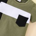 2pcs Baby Boy 95% Cotton Short-sleeve Colorblock T-shirt and Shorts Set Army green image 3