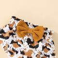 2pcs Baby Girl 95% Cotton Ribbed Knot Front Cami Top and Leopard Shorts Set Brown