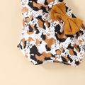 2pcs Baby Girl 95% Cotton Ribbed Knot Front Cami Top and Leopard Shorts Set Brown