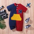 Baby Boy 95% Cotton Short-sleeve Letter Embroidered Colorblock Romper Multi-color