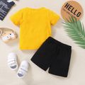 2pcs Baby Boy 95% Cotton Short-sleeve Crossbody Bag Print T-shirt and Ripped Shorts Set Yellow