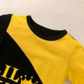 2pcs Baby Boy 95% Cotton Long-sleeve Crown & Letter Print Colorblock Sweatshirt and Joggers Pants Set Yellow