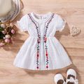 Ethnic Style Baby Girl 100% Cotton Jacquard Floral Embroidery Short-sleeve White Dress White