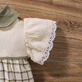 Touch The Clouds Baby Girl 100% Cotton 2pcs Plaid Lace Splice Flutter-sleeve Beige Romper with Headband Set Beige